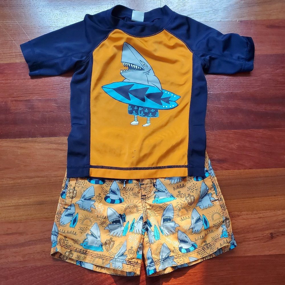 Gymboree 2-Piece Surfing Shark Bathing Suit Size 2T